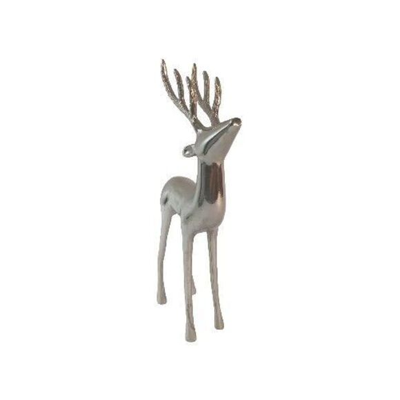 Vintage Silver Metal Deer Reindeer Figurine Standing Head Back Holiday 6" X 12" - Picture 3 of 14